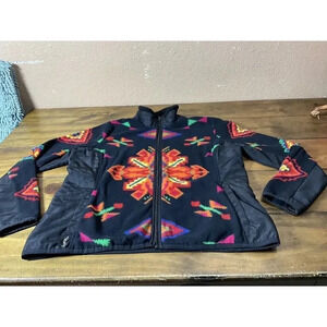L-RL Lauren Active Ralph Lauren Fleece Full Zip Aztec Black Jacket Women's XL